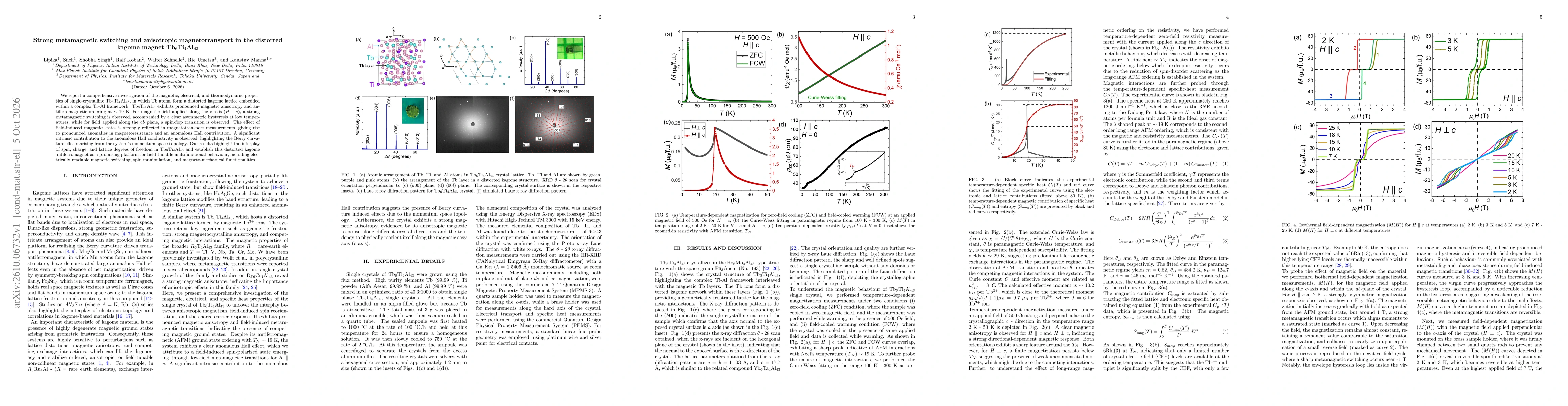 Thumbnail for Strong metamagnetic switching and anisotropic magnetotransport in the distorted kagome magnet Tb6Ti4Al43