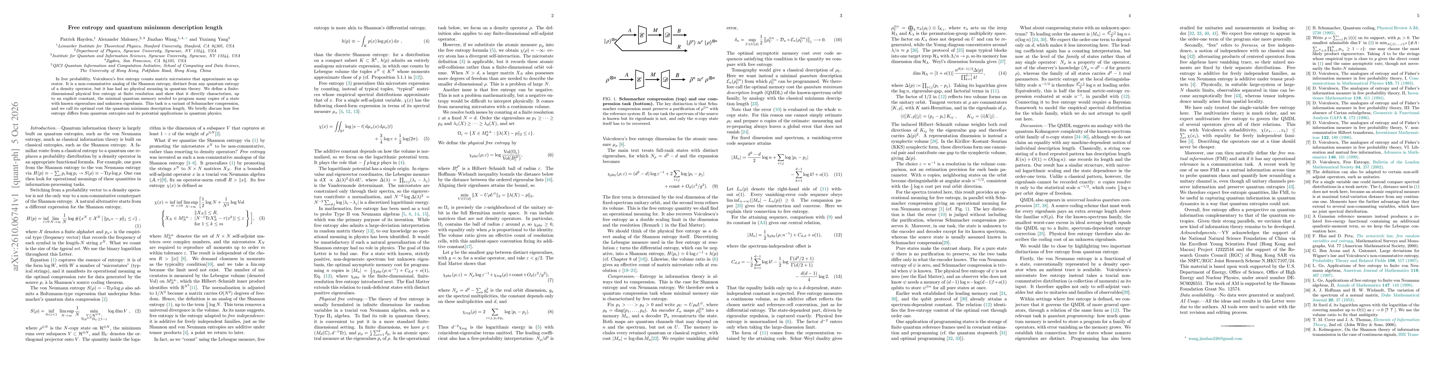 Thumbnail for Free entropy and quantum minimum description length