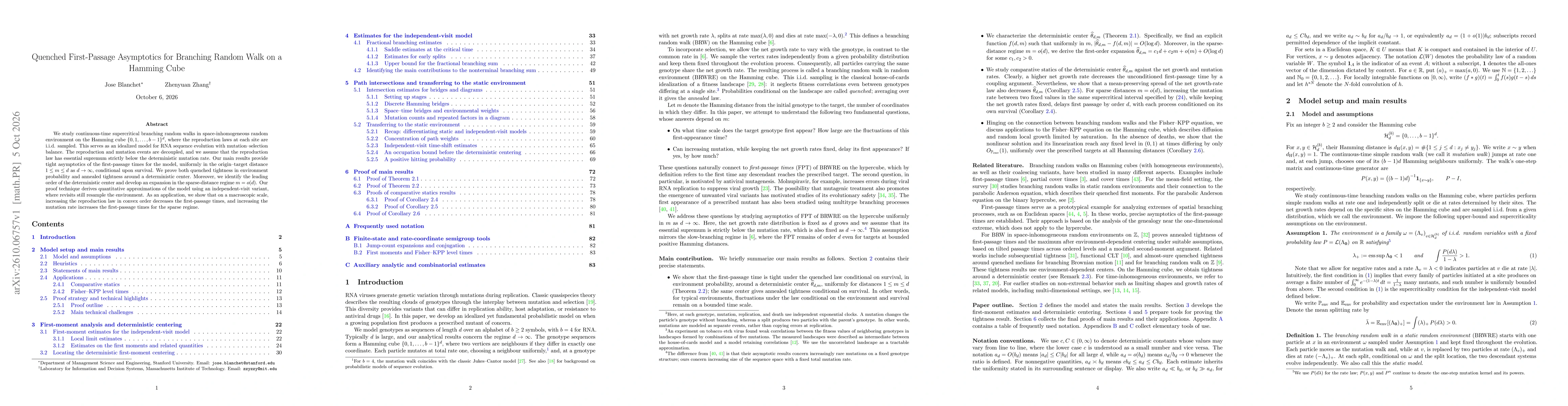 Thumbnail for Quenched First-Passage Asymptotics for Branching Random Walk on a Hamming Cube