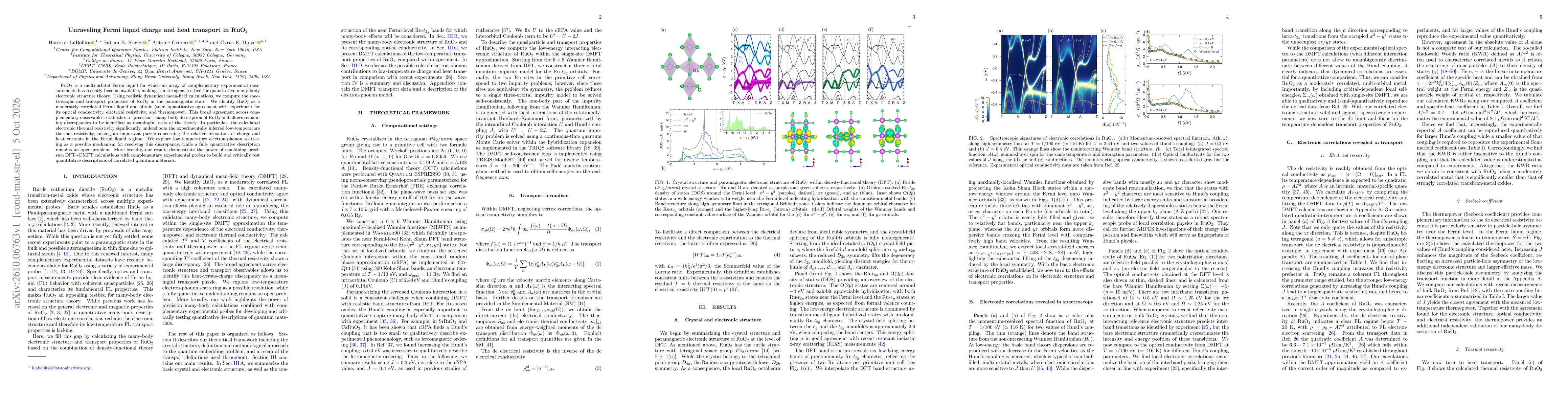 Thumbnail for Unraveling Fermi liquid charge and heat transport in RuO$_{2}$
