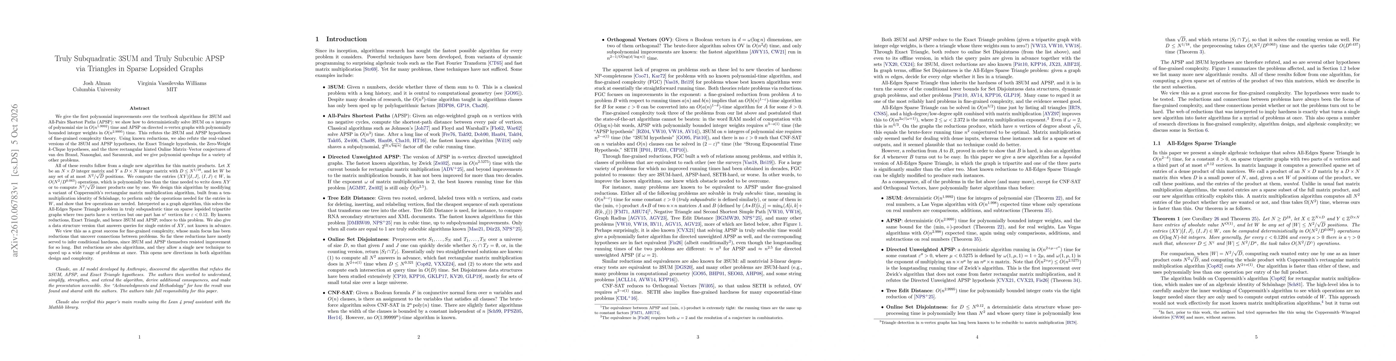 Thumbnail for Truly Subquadratic 3SUM and Truly Subcubic APSP via Triangles in Sparse Lopsided Graphs