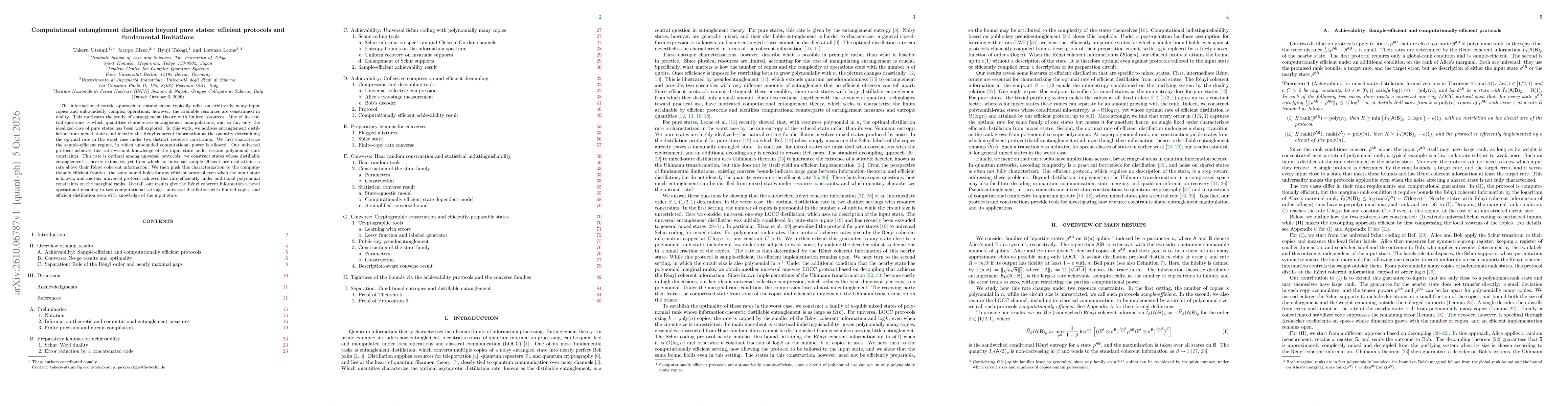 Thumbnail for Computational entanglement distillation beyond pure states: efficient protocols and fundamental limitations