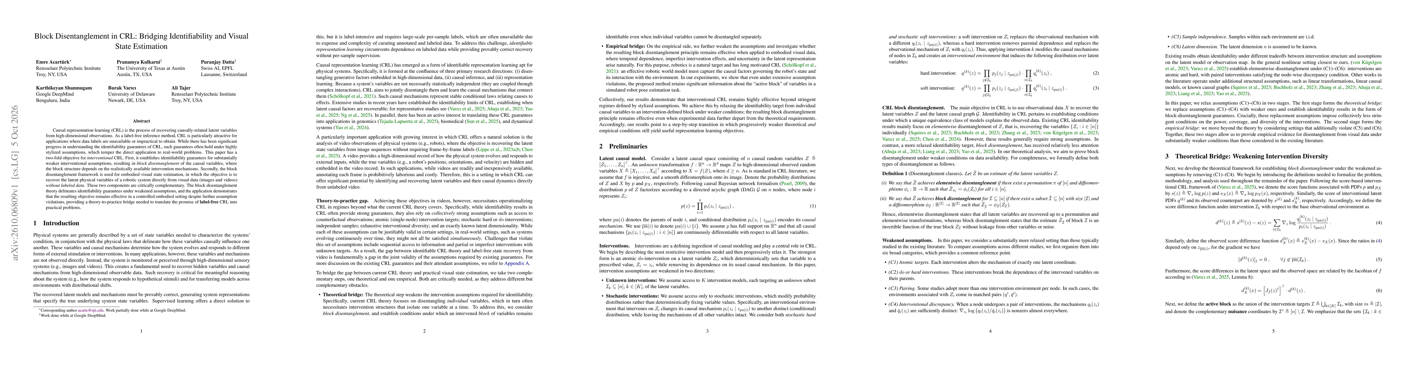 Thumbnail for Block Disentanglement in CRL: Bridging Identifiability and Visual State Estimation