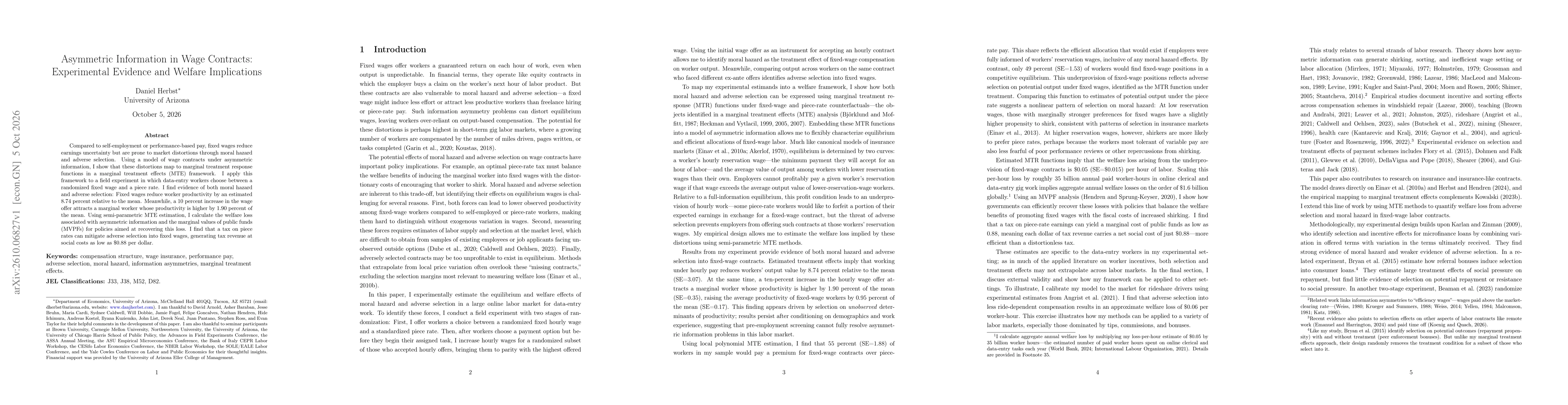 Thumbnail for Asymmetric Information in Wage Contracts: Experimental Evidence and Welfare Implications