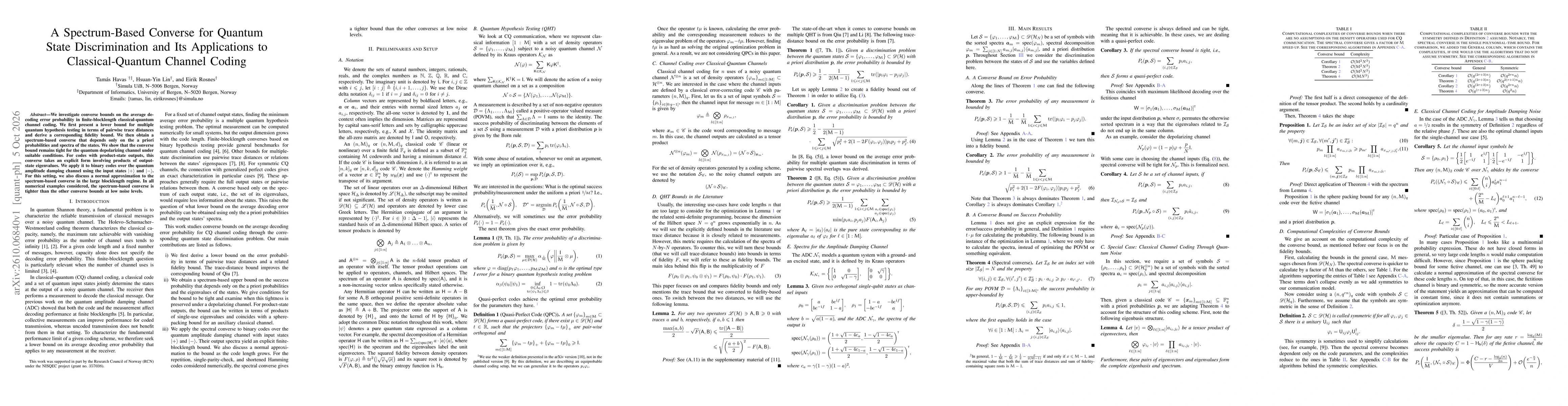 Thumbnail for A Spectrum-Based Converse for Quantum State Discrimination and Its Applications to Classical-Quantum Channel Coding