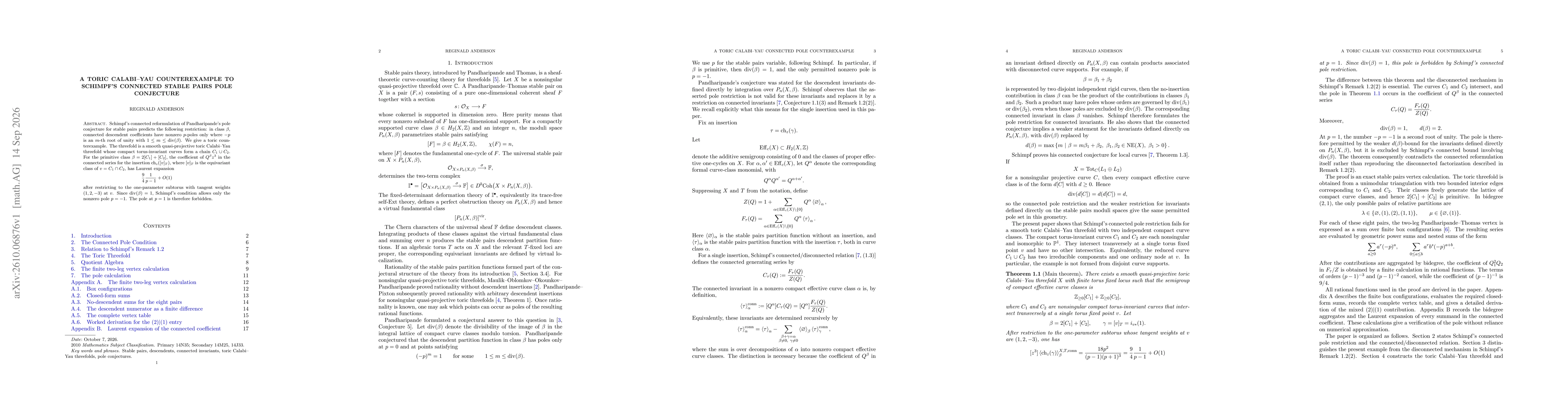 Thumbnail for A toric Calabi-Yau counterexample to Schimpf's connected stable pairs pole conjecture