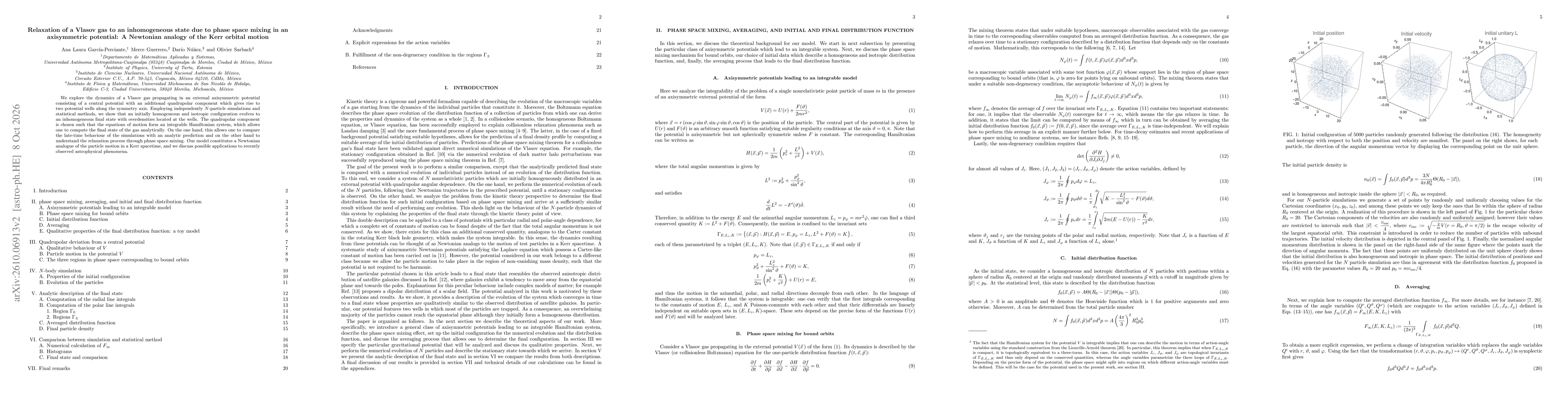 Thumbnail for Relaxation of a Vlasov gas to an inhomogeneous state due to phase space mixing in an axisymmetric potential: A Newtonian analogy of the Kerr orbital motion