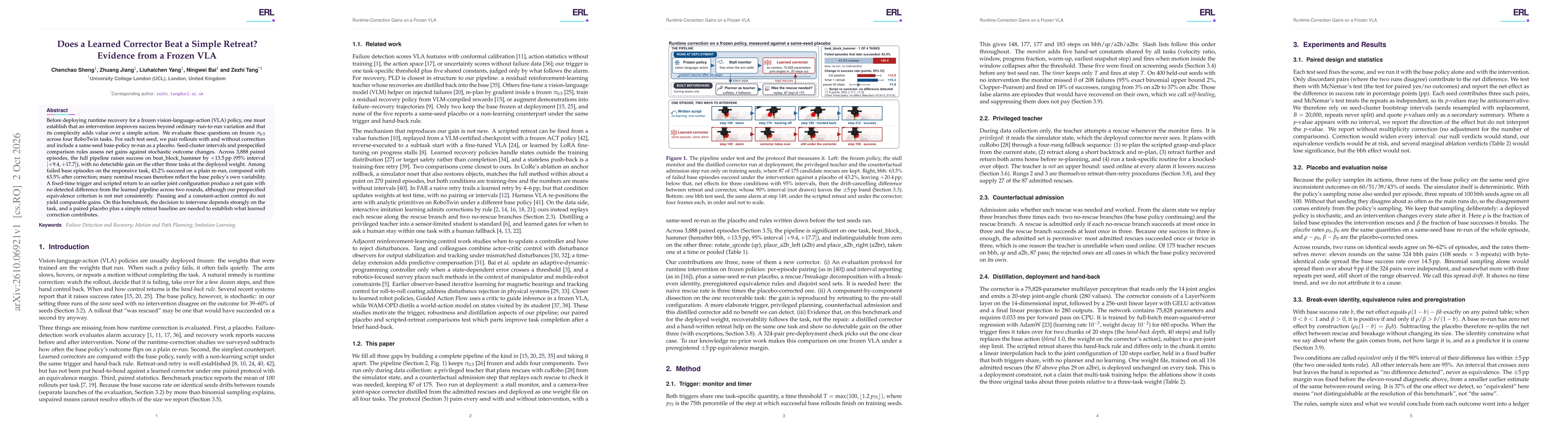 Thumbnail for Does a Learned Corrector Beat a Simple Retreat? Evidence from a Frozen VLA