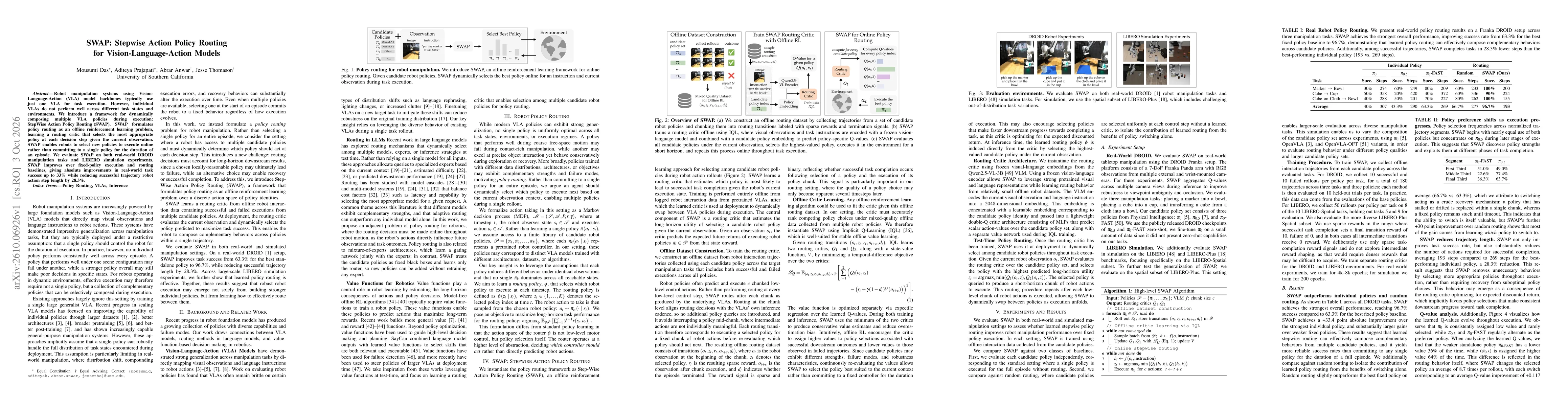 Thumbnail for SWAP: Stepwise Action Policy Routing for Vision-Language-Action Models
