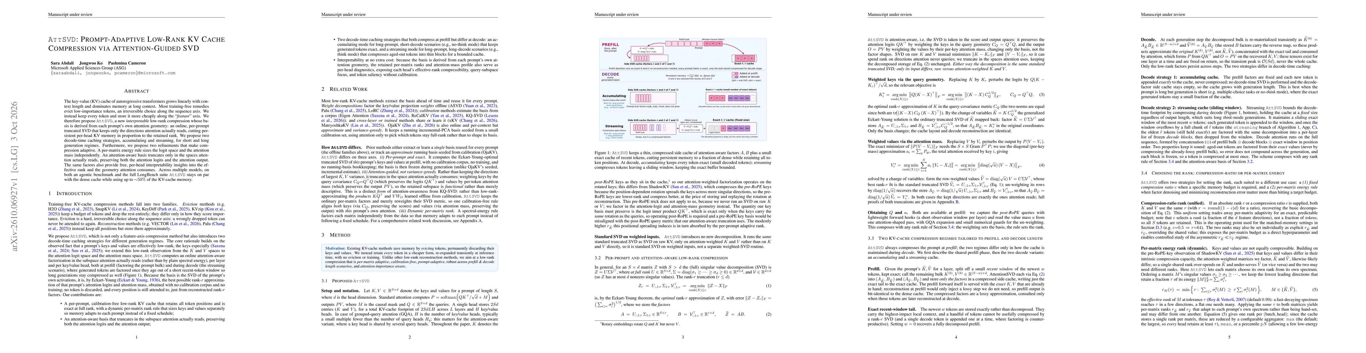 Thumbnail for AttSVD:Prompt-Adaptive Low-Rank KV Cache Compression via Attention-Guided SVD