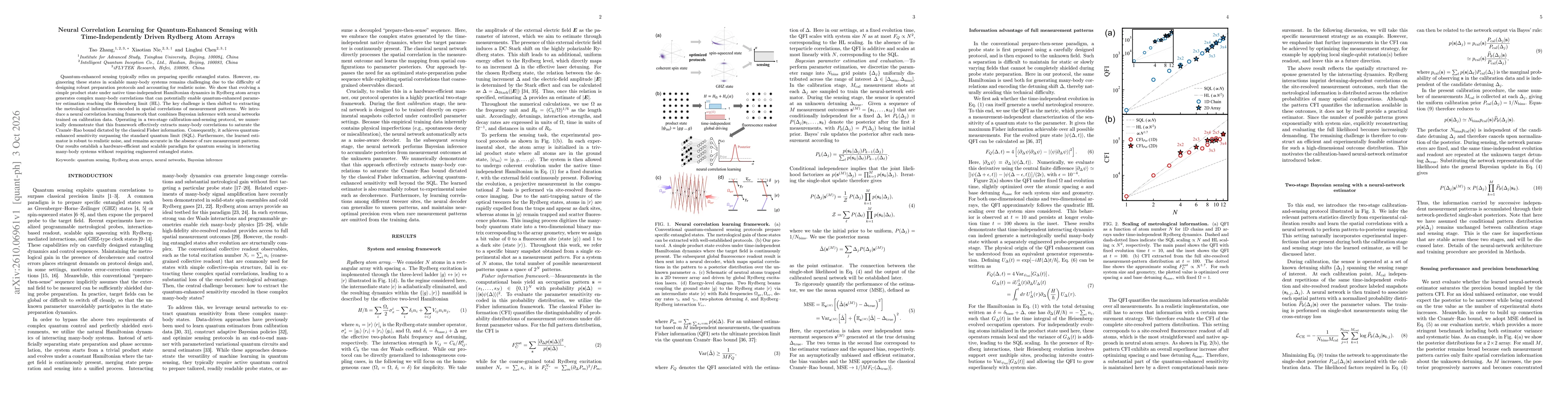 Thumbnail for Neural Correlation Learning for Quantum-Enhanced Sensing with Time-Independently Driven Rydberg Atom Arrays