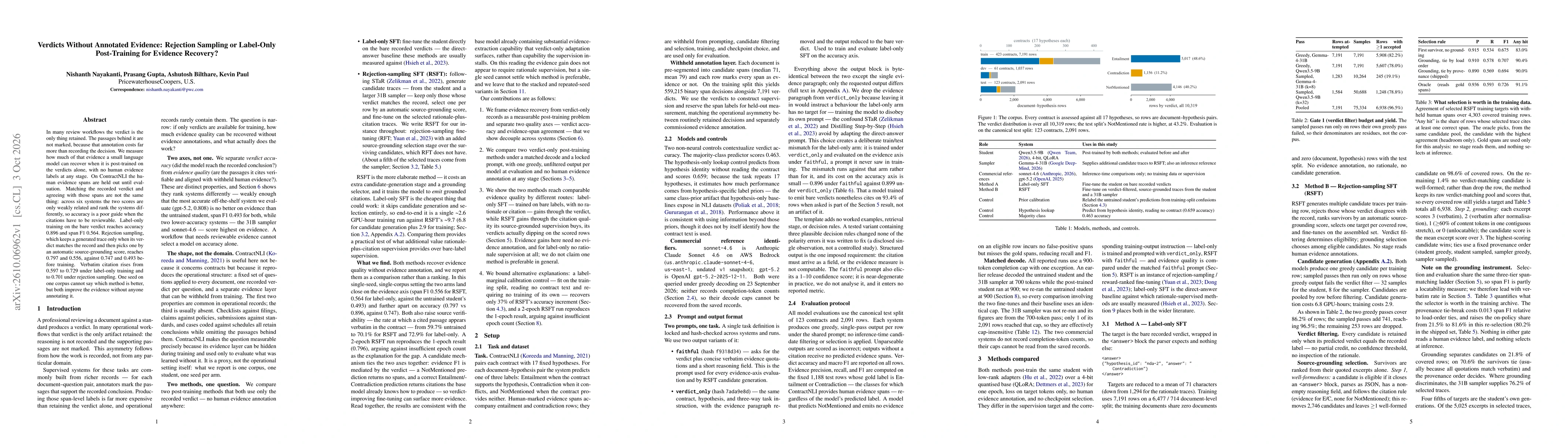 Thumbnail for Verdicts Without Annotated Evidence: Rejection Sampling or Label-Only Post-Training for Evidence Recovery?