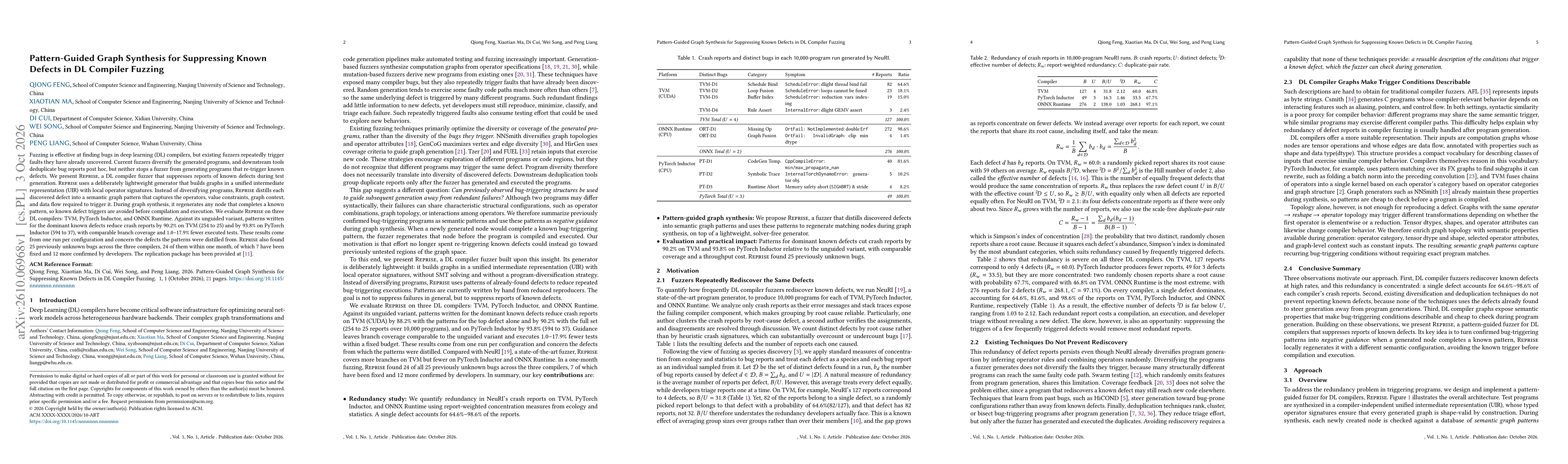 Thumbnail for Pattern-Guided Graph Synthesis for Suppressing Known Defects in DL Compiler Fuzzing