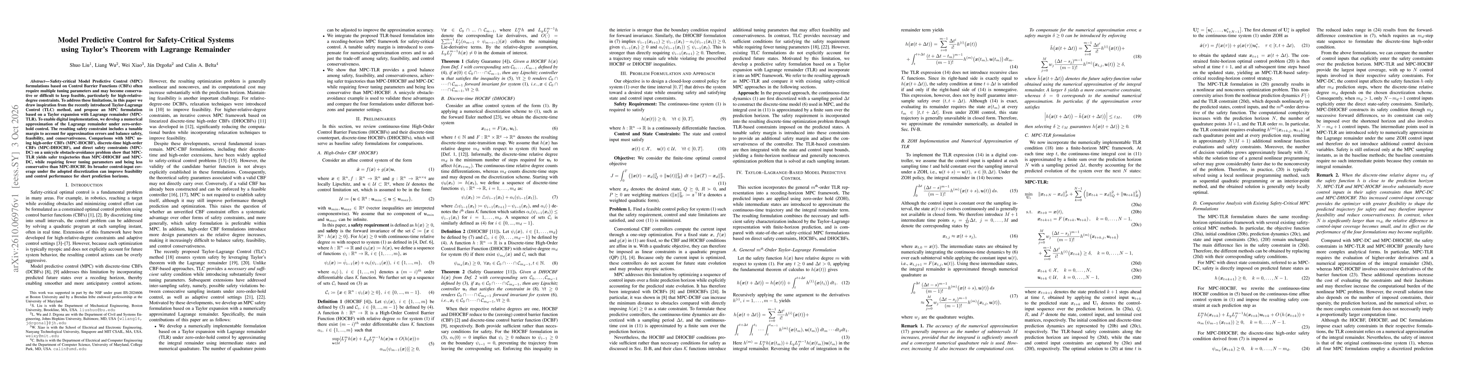 Thumbnail for Model Predictive Control for Safety-Critical Systems Using Taylor's Theorem with Lagrange Remainder