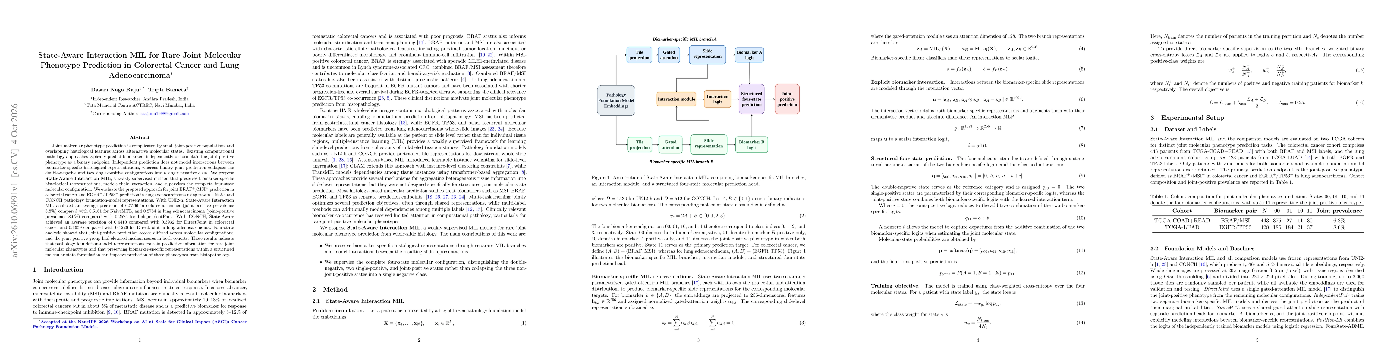 Thumbnail for State-Aware Interaction MIL for Rare Joint Molecular Phenotype Prediction in Colorectal Cancer and Lung Adenocarcinoma