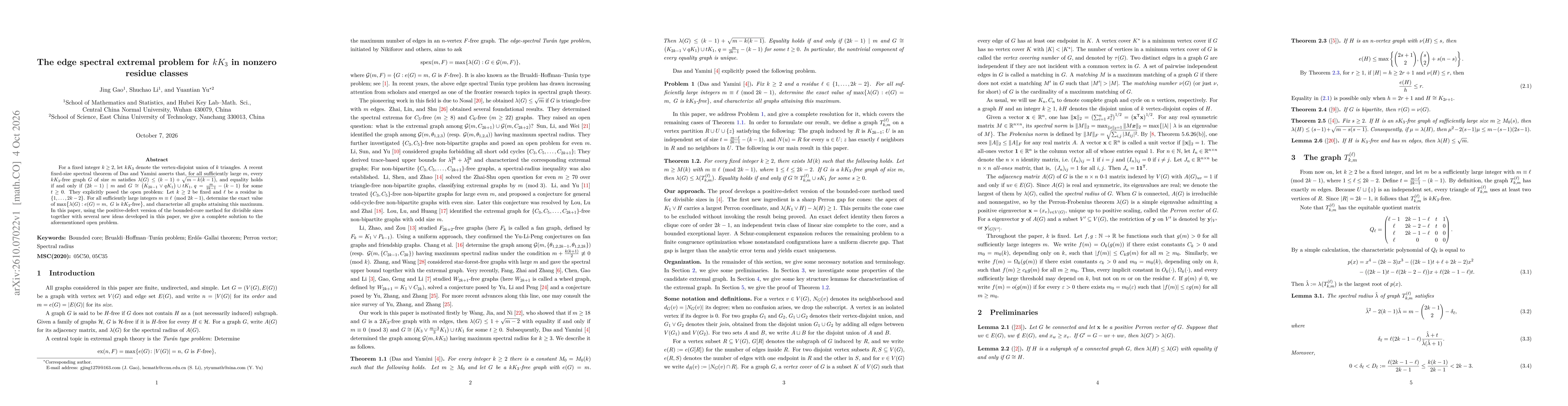 Thumbnail for The edge spectral extremal problem for $kK_3$ in nonzero residue classes