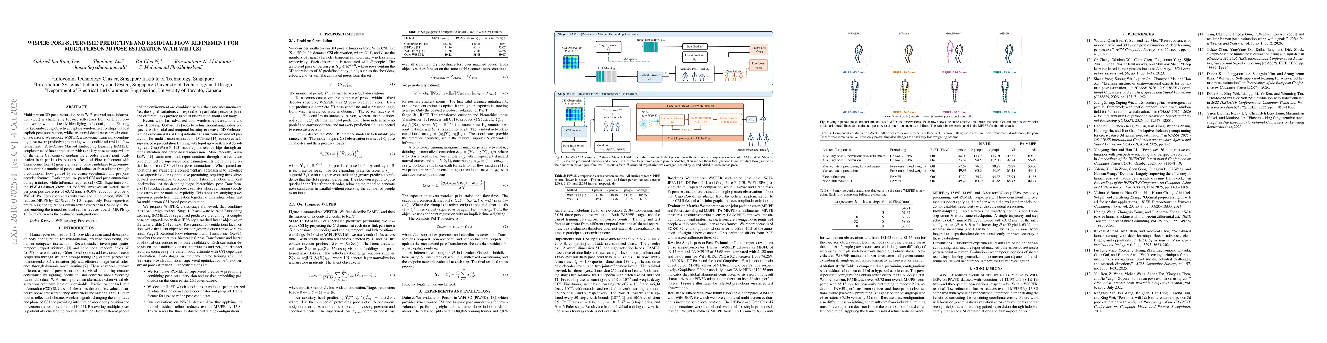 Thumbnail for WiSPER: Pose-Supervised Predictive and Residual Flow Refinement For Multi-Person 3D Pose Estimation With WiFi CSI