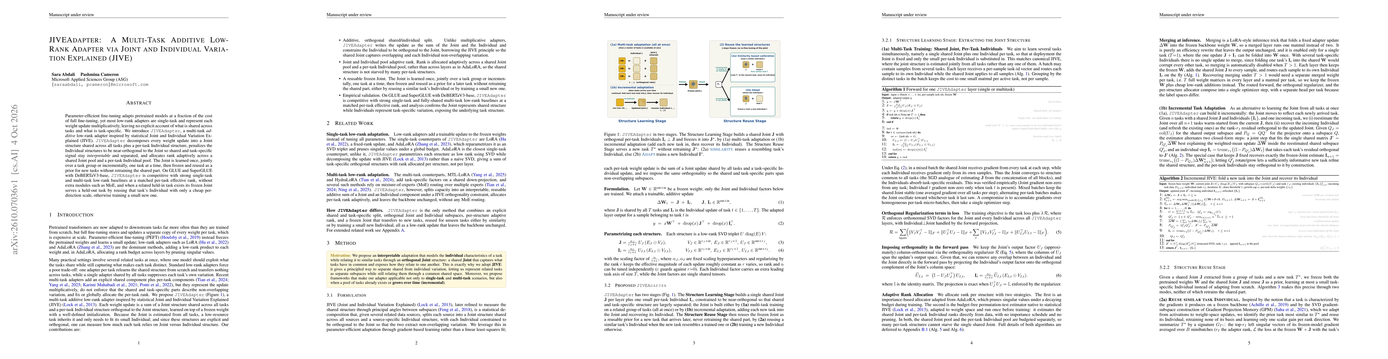 Thumbnail for JIVEAdapter: A Multi-Task Additive Low-Rank Adapter via Joint and Individual Variation Explained (JIVE)