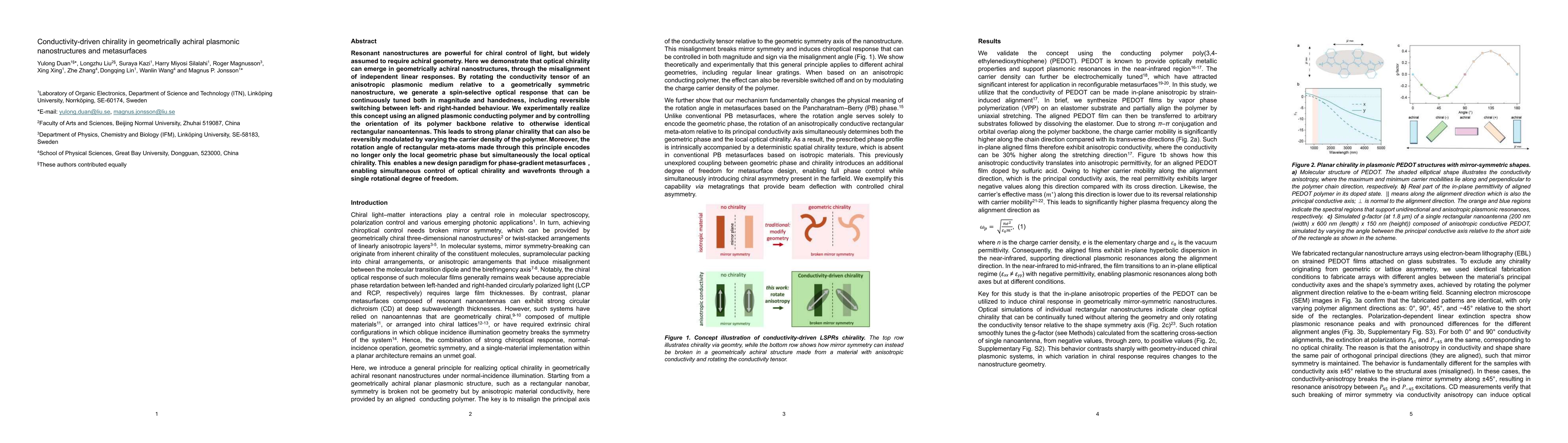 Thumbnail for Conductivity-driven chirality in geometrically achiral plasmonic nanostructures and metasurfaces