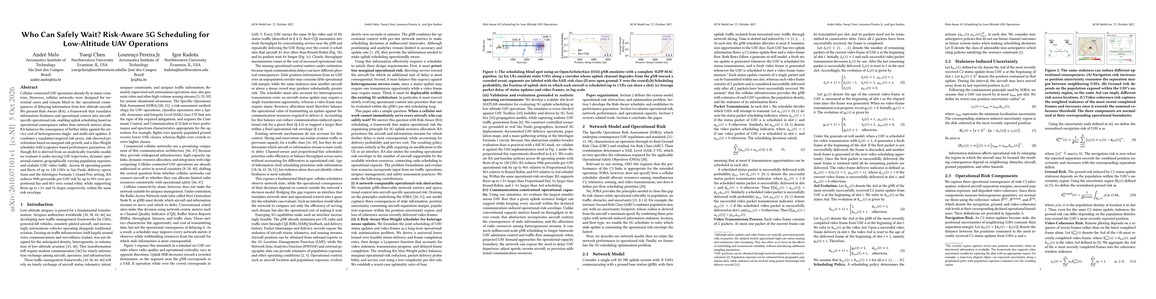 Thumbnail for Who Can Safely Wait? Risk-Aware 5G Scheduling for Low-Altitude UAV Operation