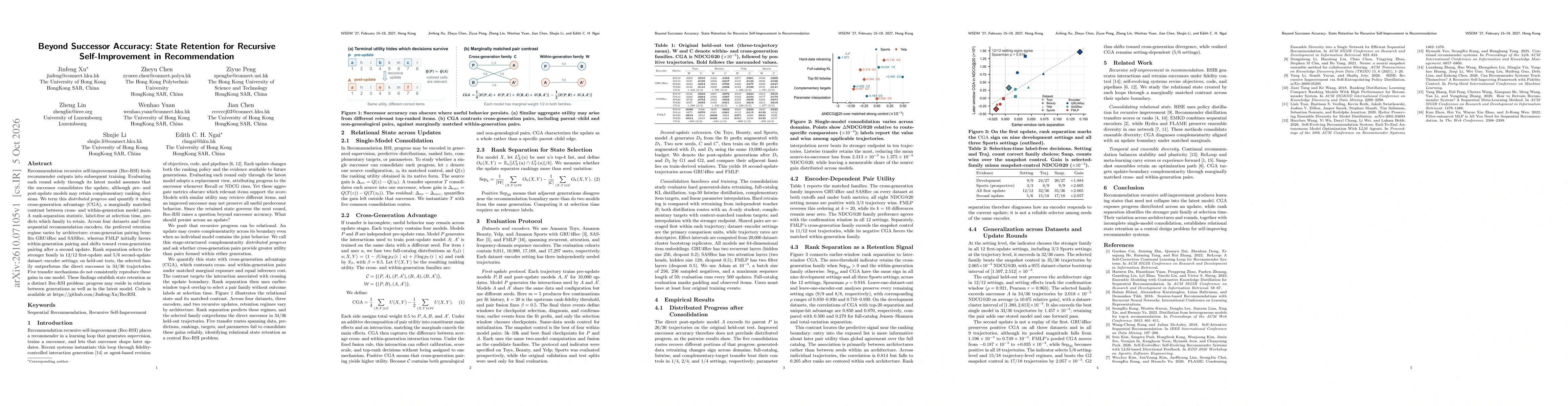 Thumbnail for Beyond Successor Accuracy: State Retention for Recursive Self-Improvement in Recommendation