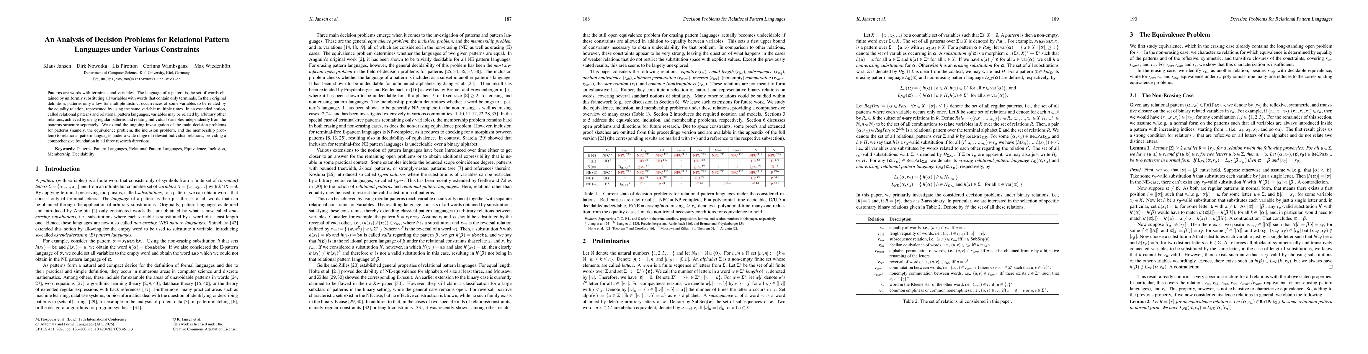 Thumbnail for An Analysis of Decision Problems for Relational Pattern Languages under Various Constraints