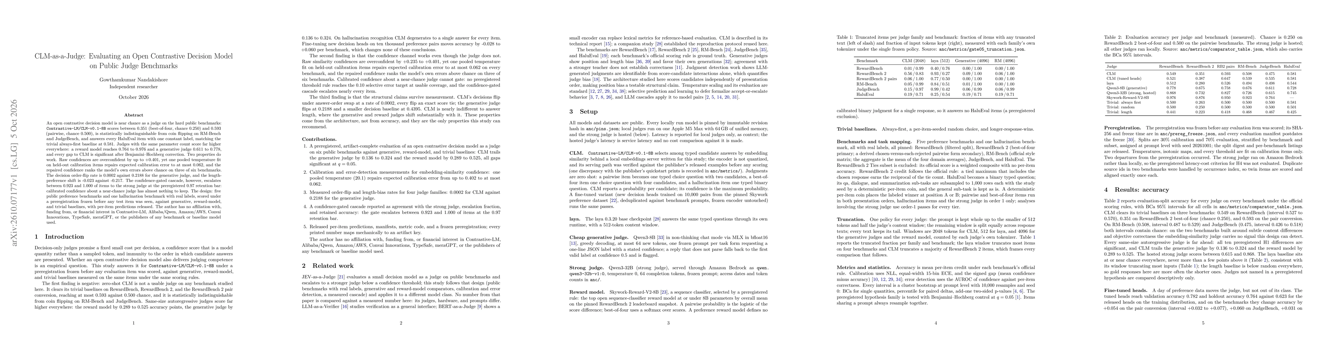 Thumbnail for CLM-as-a-Judge: Evaluating an Open Contrastive Decision Model on Public Judge Benchmarks