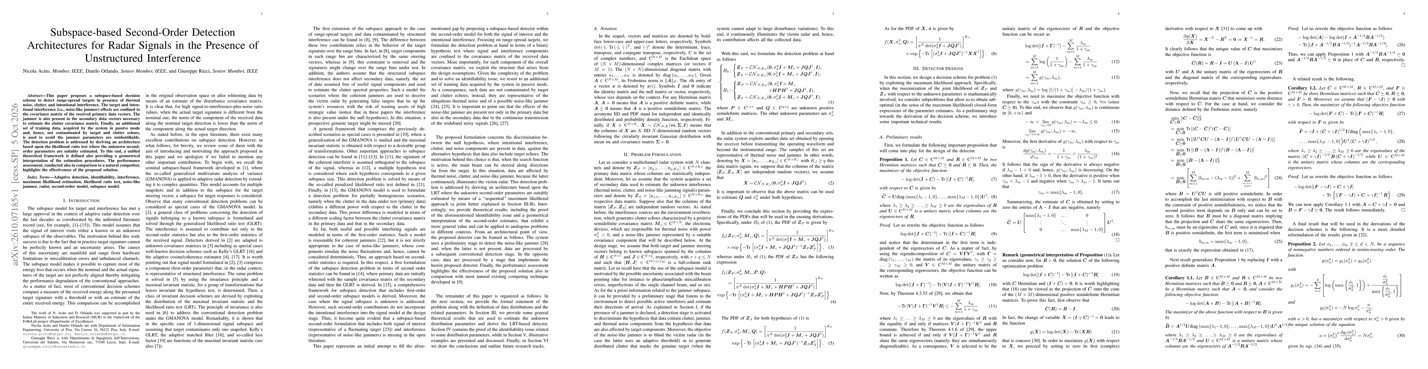 Thumbnail for Subspace-based Second-Order Detection Architectures for Radar Signals in the Presence of Unstructured Interference
