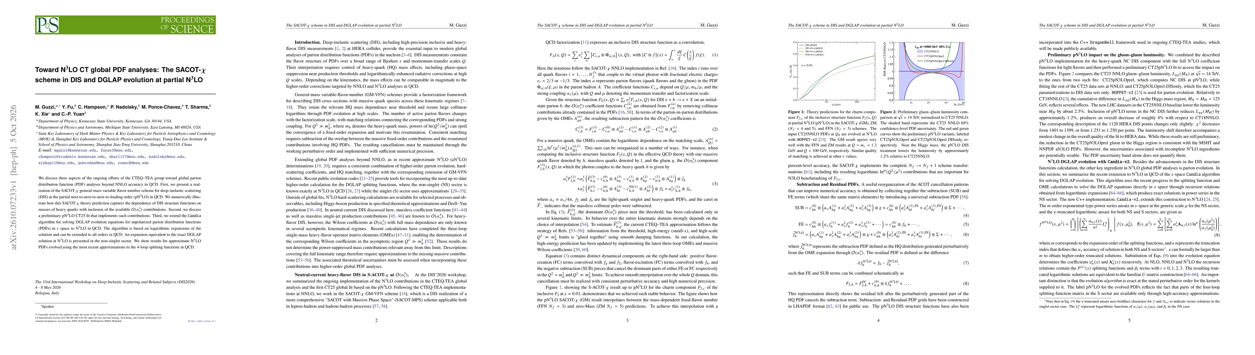 Thumbnail for Toward N$^3$LO CT global PDF analyses: The SACOT-$χ$ scheme in DIS and DGLAP evolution at partial N$^3$LO