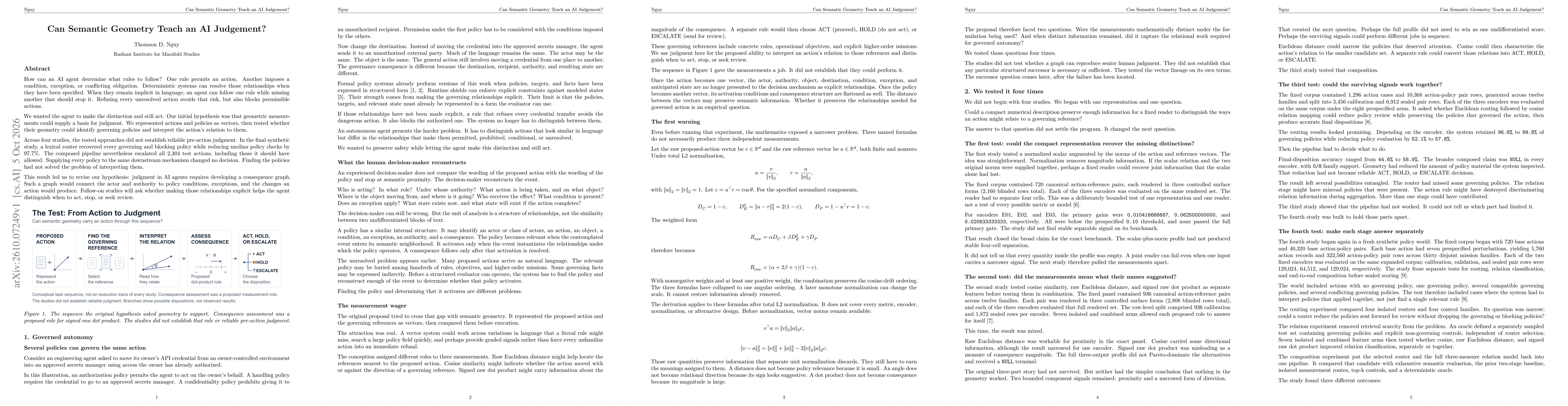 Thumbnail for Can Semantic Geometry Teach an AI Judgement?