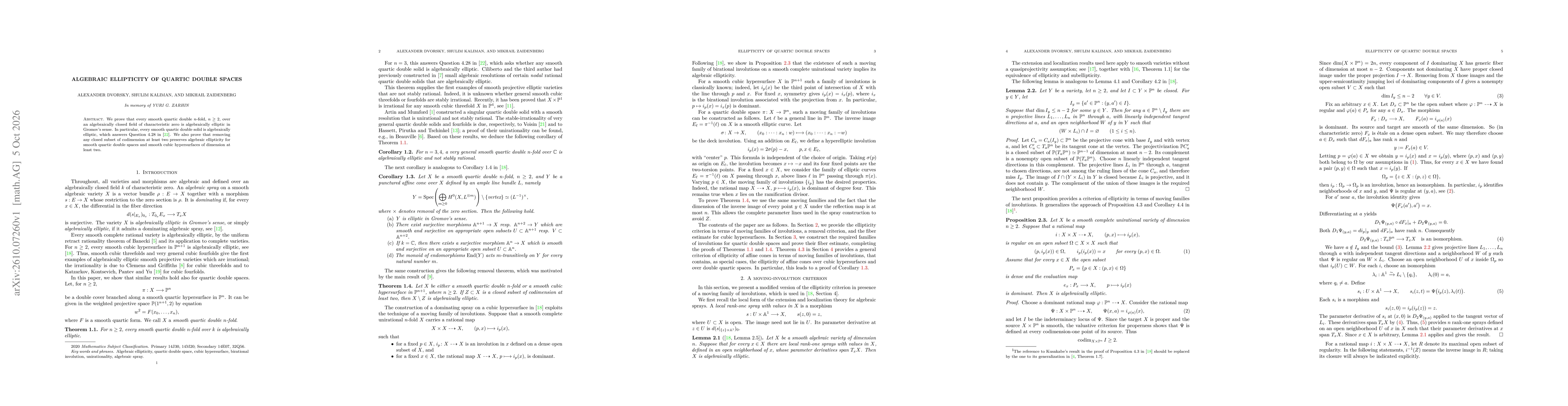 Thumbnail for Algebraic ellipticity of quartic double spaces