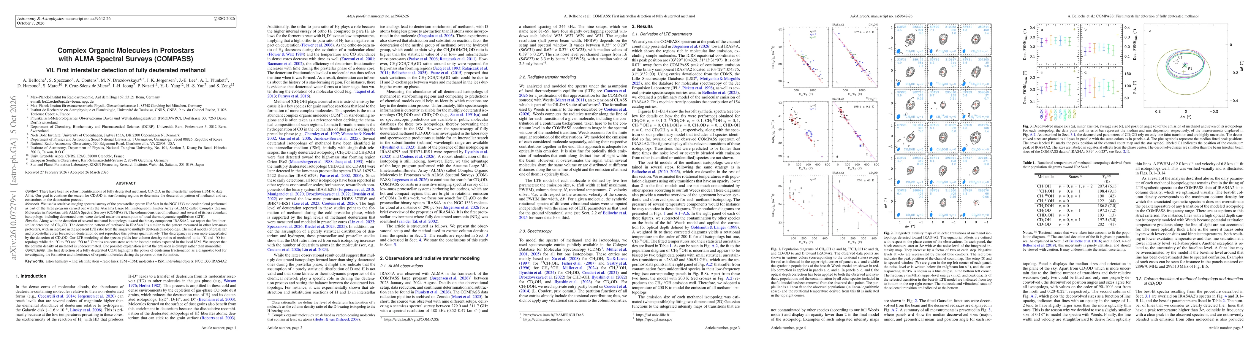 Thumbnail for Complex Organic Molecules in Protostars with ALMA Spectral Surveys (COMPASS) VII. First interstellar detection of fully deuterated methanol