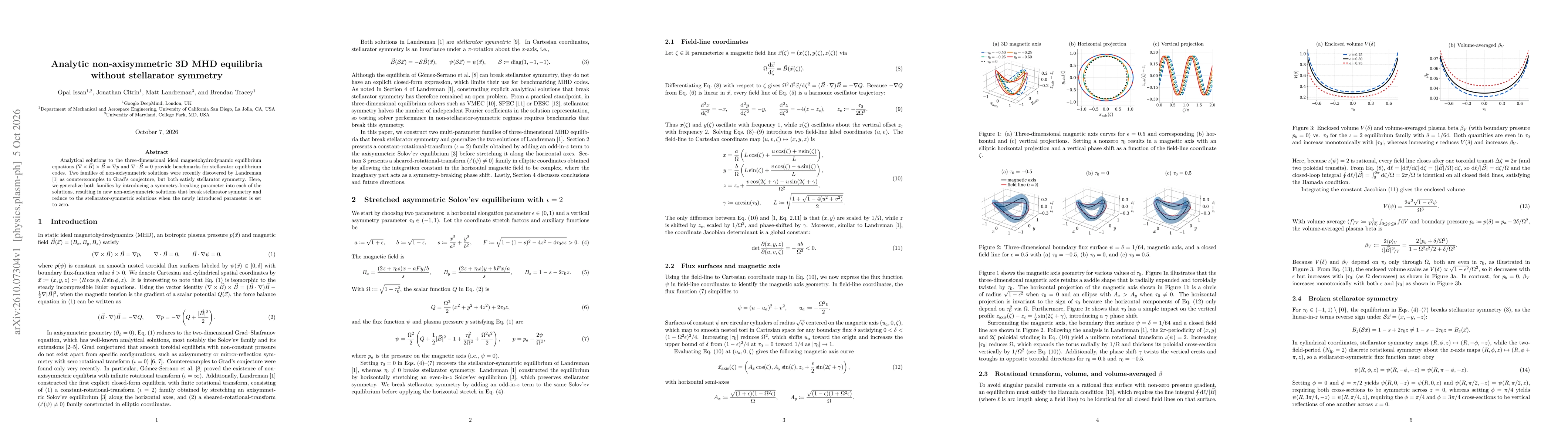 Thumbnail for Analytic non-axisymmetric 3D MHD equilibria without stellarator symmetry