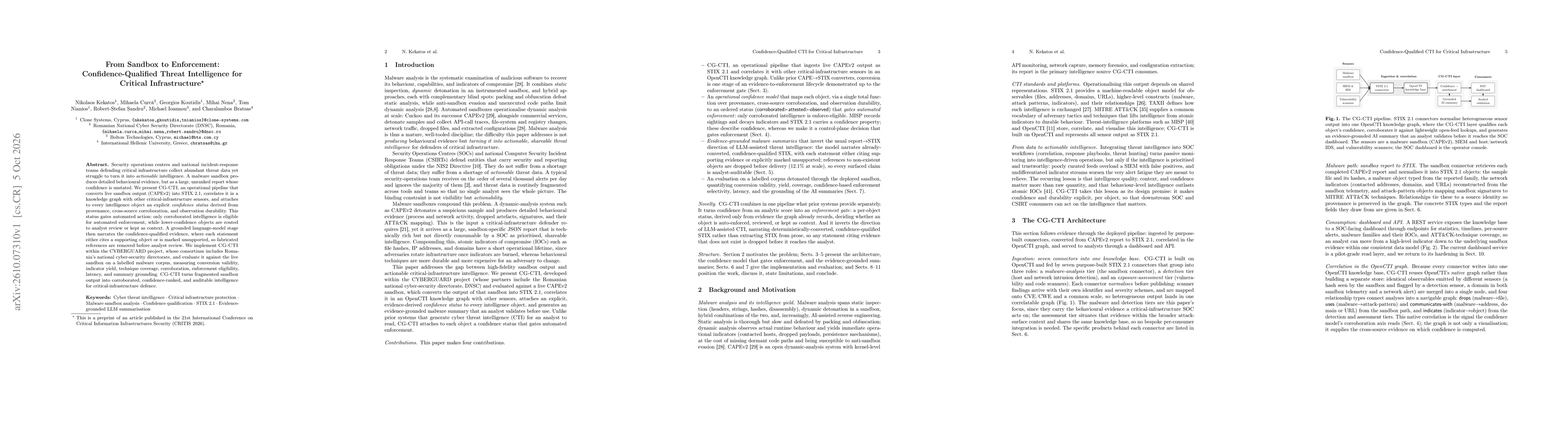 Thumbnail for From Sandbox to Enforcement: Confidence-Qualified Threat Intelligence for Critical Infrastructure