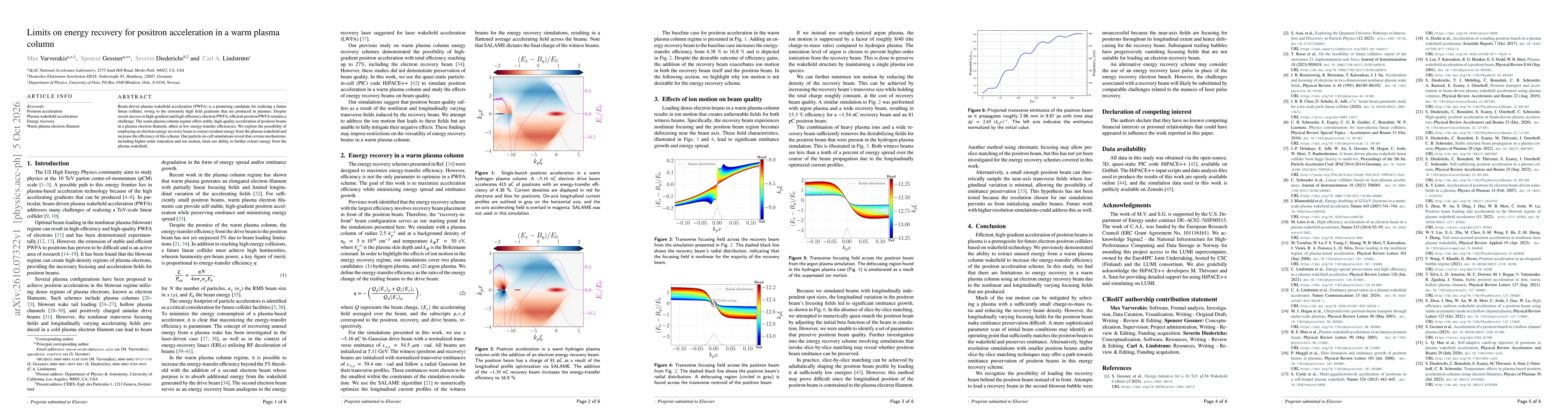Thumbnail for Limits on energy recovery for positron acceleration in a warm plasma column