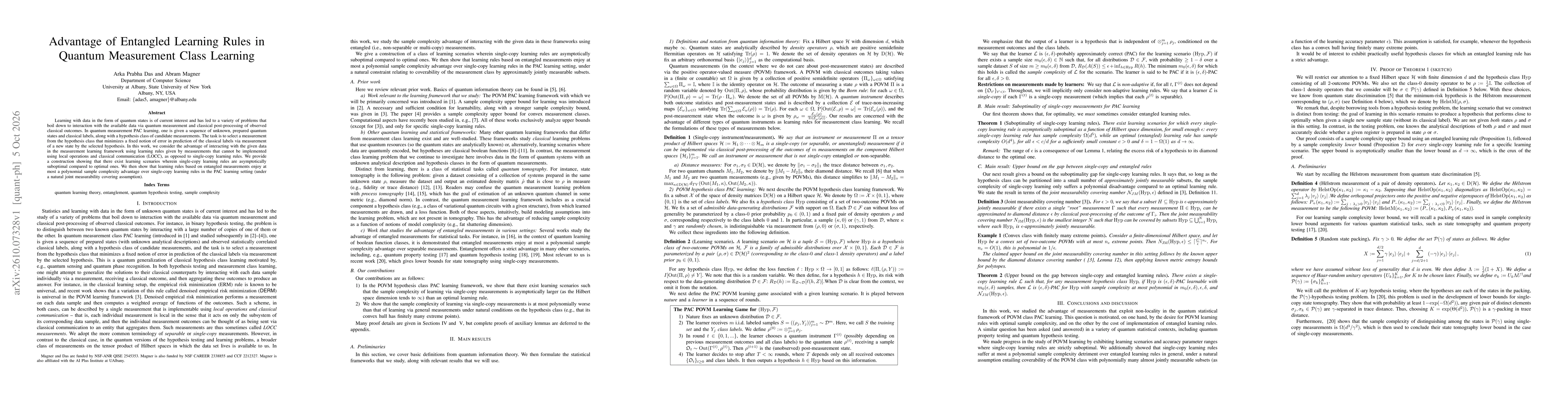 Thumbnail for Advantage of Entangled Learning Rules in Quantum Measurement Class Learning