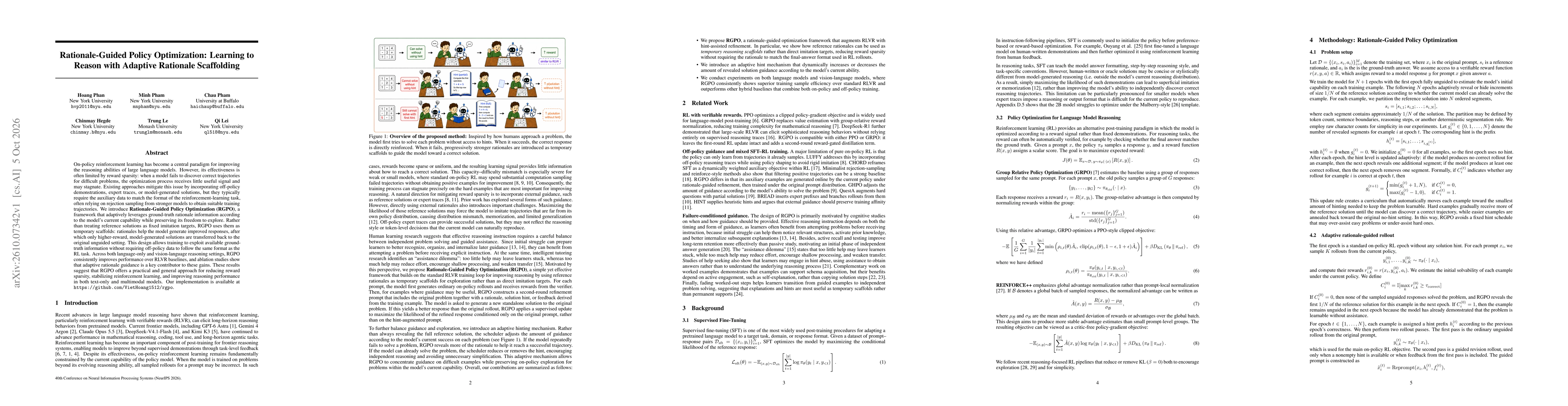 Thumbnail for Rationale-Guided Policy Optimization: Learning to Reason with Adaptive Rationale Scaffolding