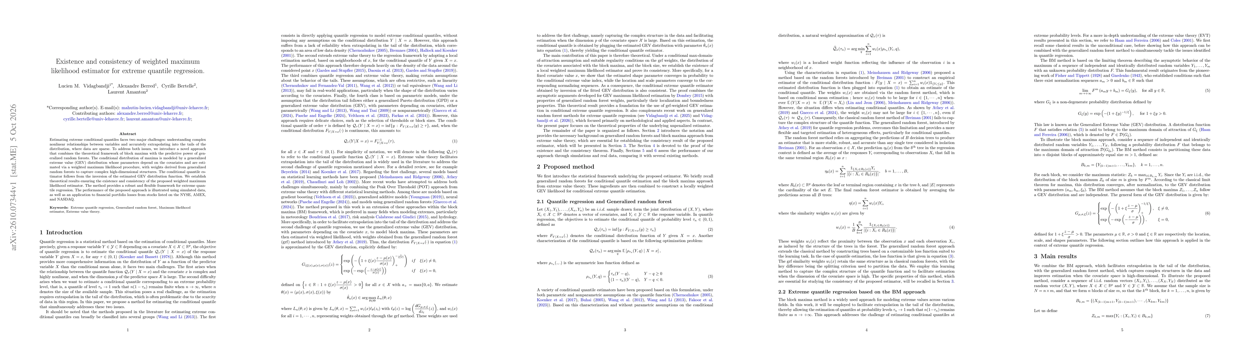 Thumbnail for Existence and consistency of weighted maximum likelihood estimator for extreme quantile regression