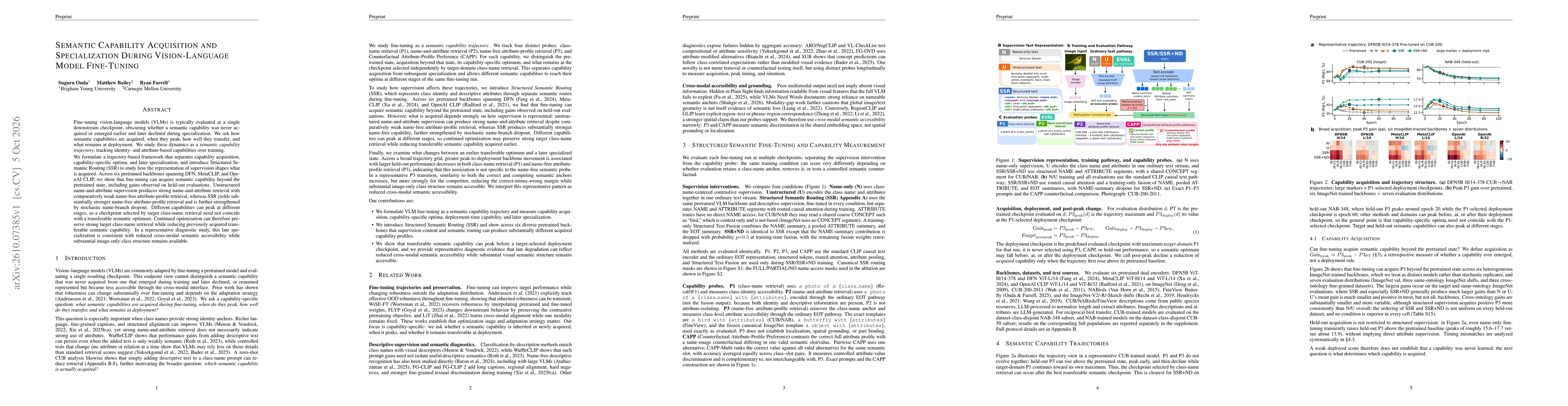 Thumbnail for Semantic Capability Acquisition and Specialization During Vision-Language Model Fine-Tuning