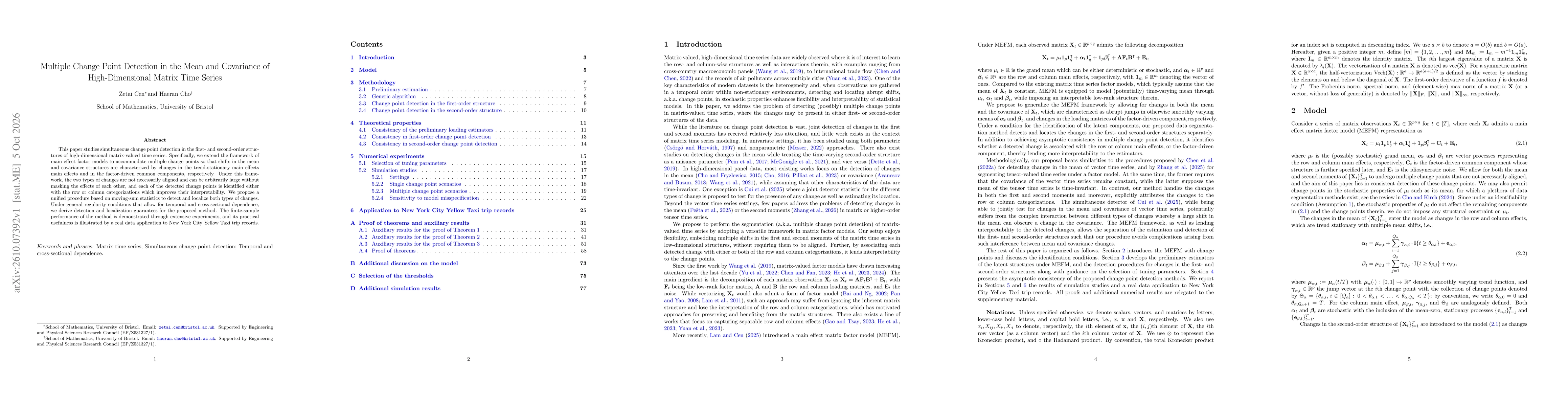 Thumbnail for Multiple Change Point Detection in the Mean and Covariance of High-Dimensional Matrix Time Series