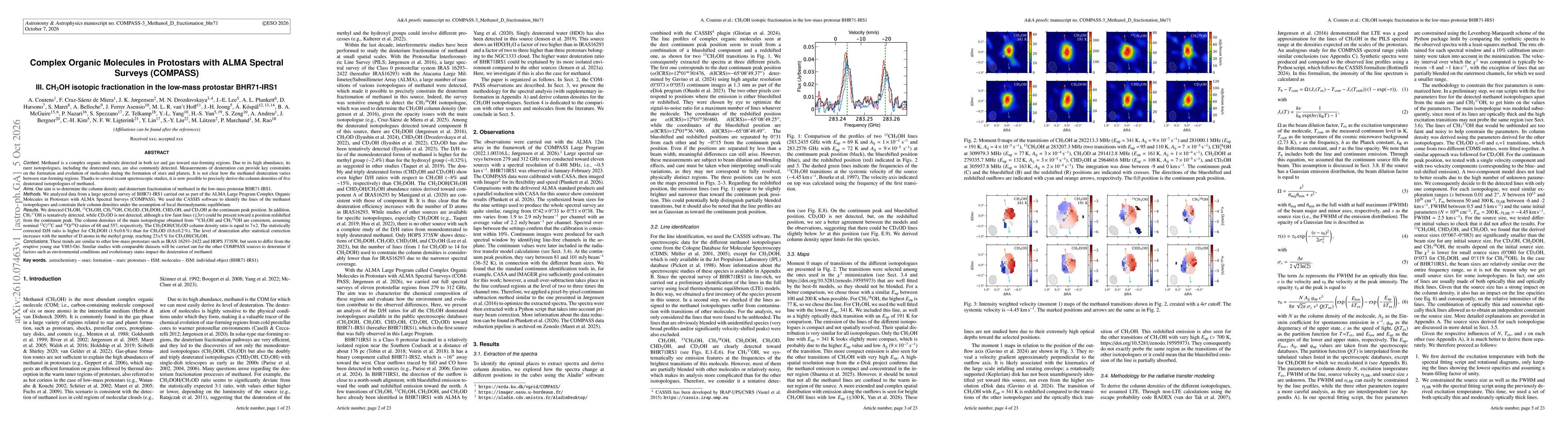 Thumbnail for Complex Organic Molecules in Protostars with ALMA Spectral Surveys (COMPASS) III. CH$_3$OH isotopic fractionation in the low-mass protostar BHR71-IRS1