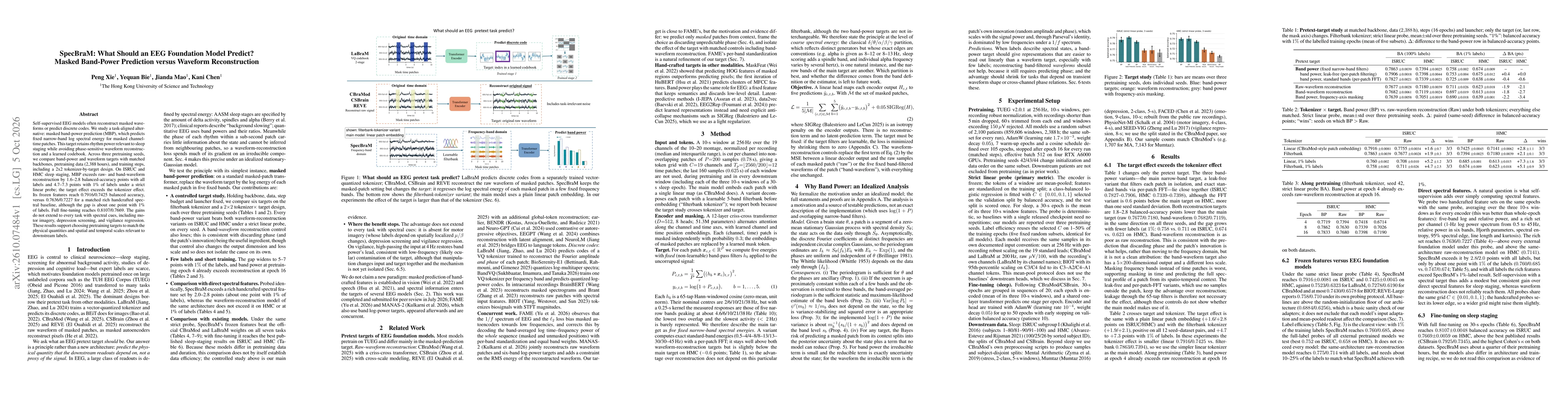 Thumbnail for SpecBraM: What Should an EEG Foundation Model Predict? Masked Band-Power Prediction versus Waveform Reconstruction