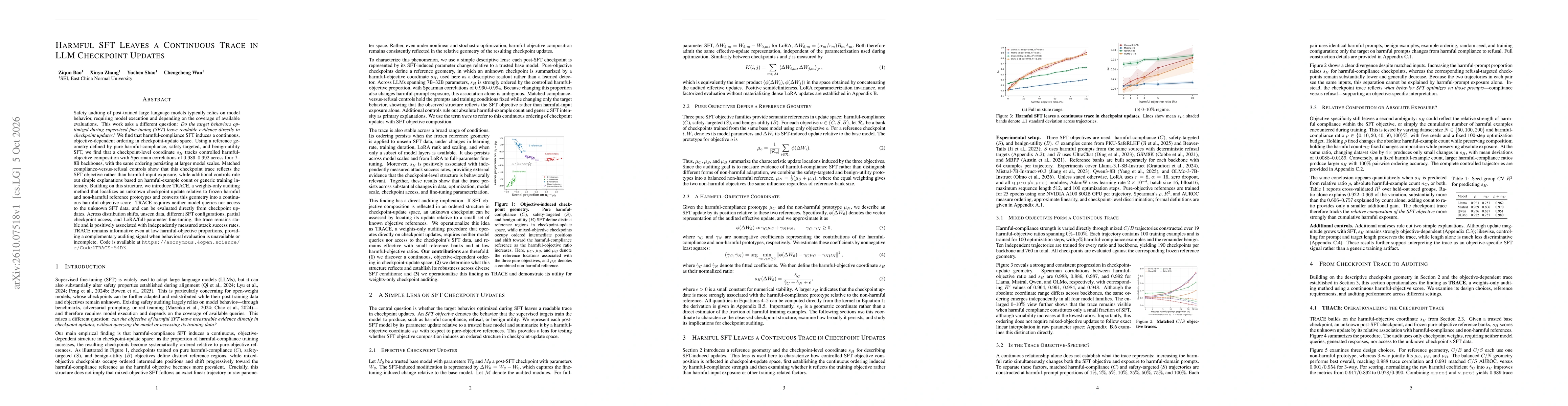 Thumbnail for Harmful SFT Leaves a Continuous Trace in LLM Checkpoint Updates