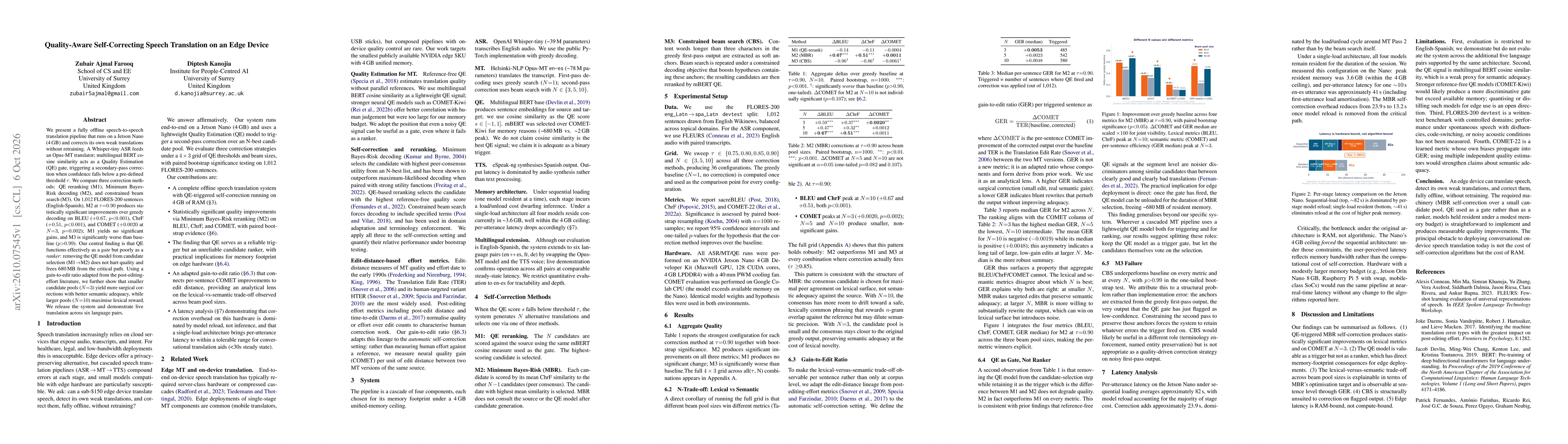 Thumbnail for Quality-Aware Self-Correcting Speech Translation on an Edge Device