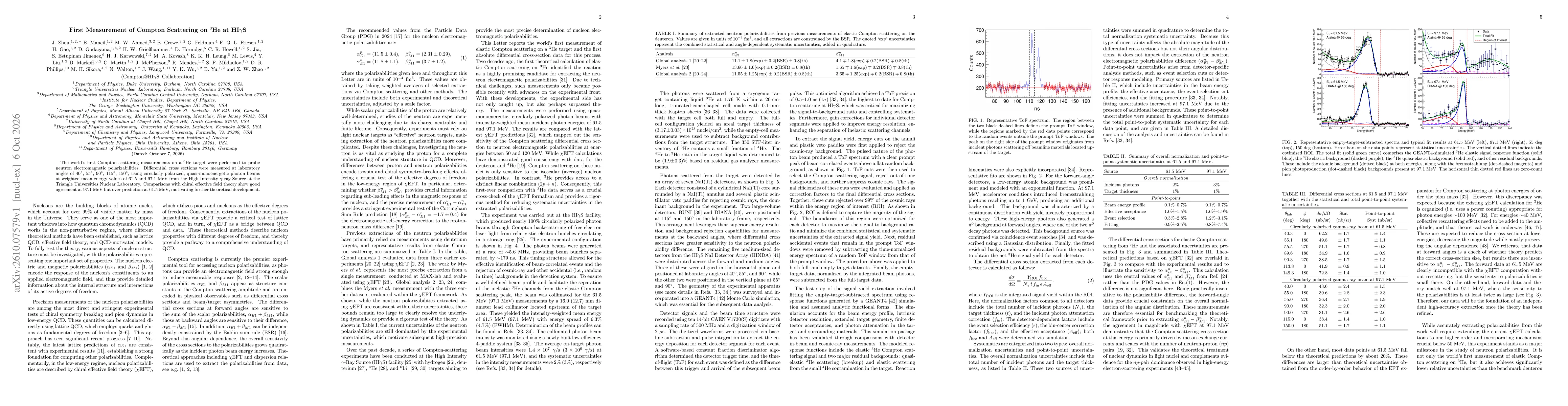 Thumbnail for First Measurement of Compton Scattering on $^3\text{He}$ at HI$γ$S