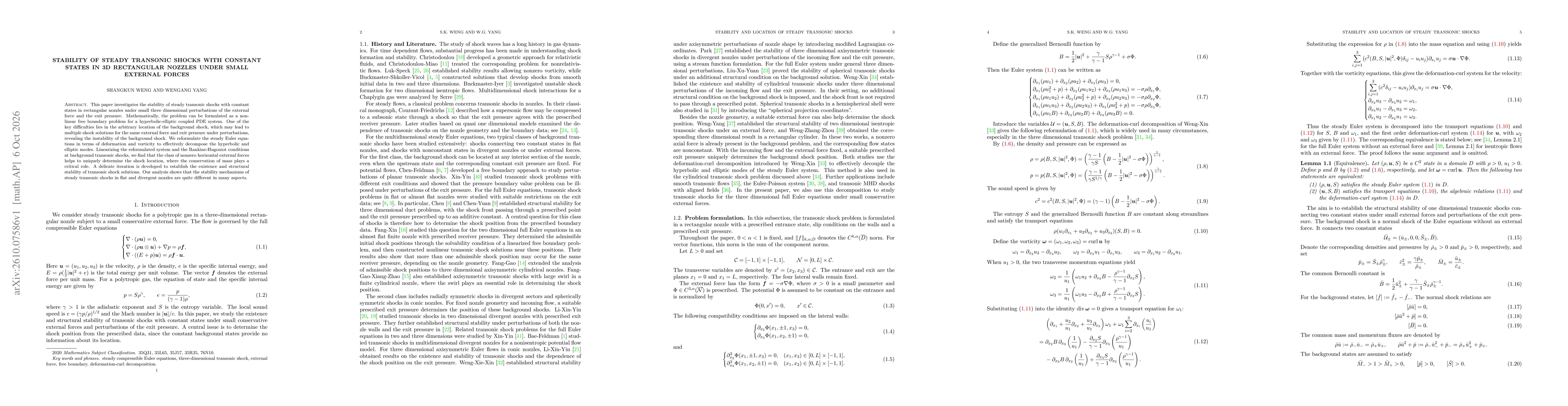 Thumbnail for Stability of steady transonic shocks with constant states in 3D rectangular nozzles under small external forces