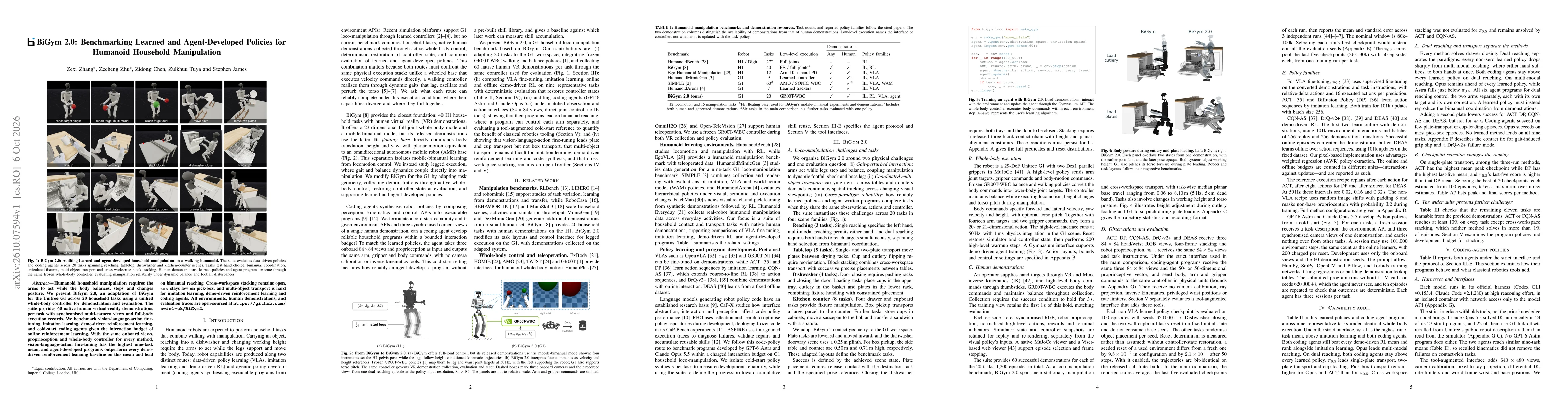 Thumbnail for BiGym 2.0: Benchmarking Learned and Agent-Developed Policies for Humanoid Household Manipulation