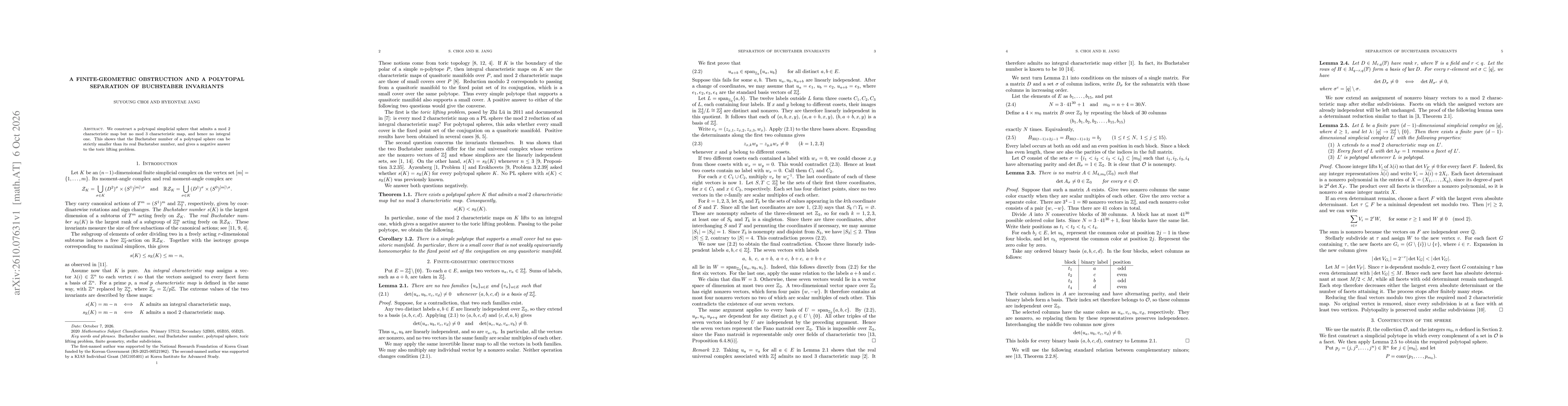 Thumbnail for A Finite-Geometric Obstruction and a Polytopal Separation of Buchstaber Invariants