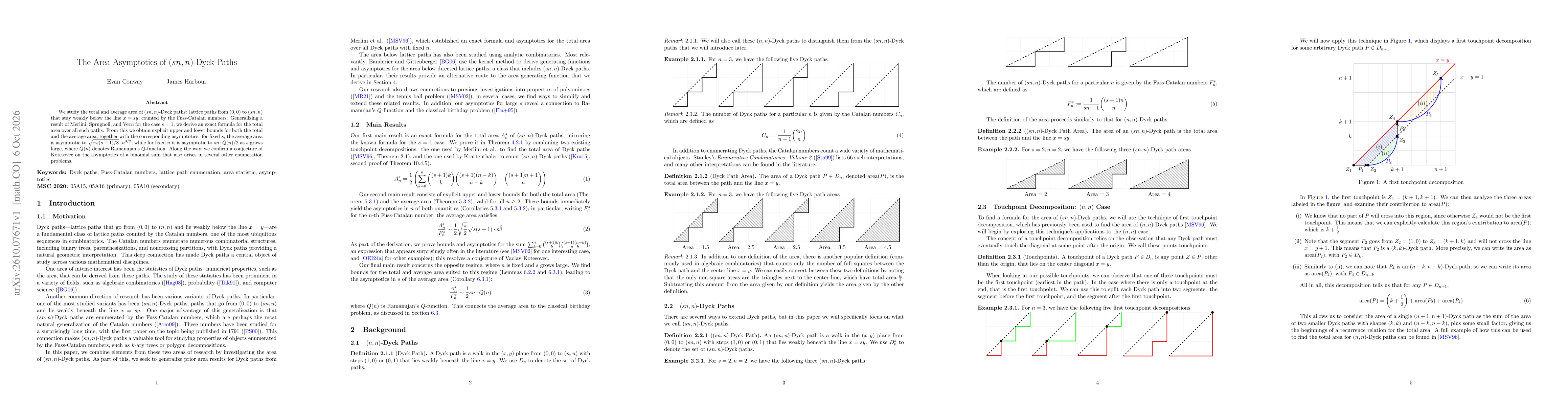 Thumbnail for The Area Asymptotics of $(sn,n)$-Dyck Paths
