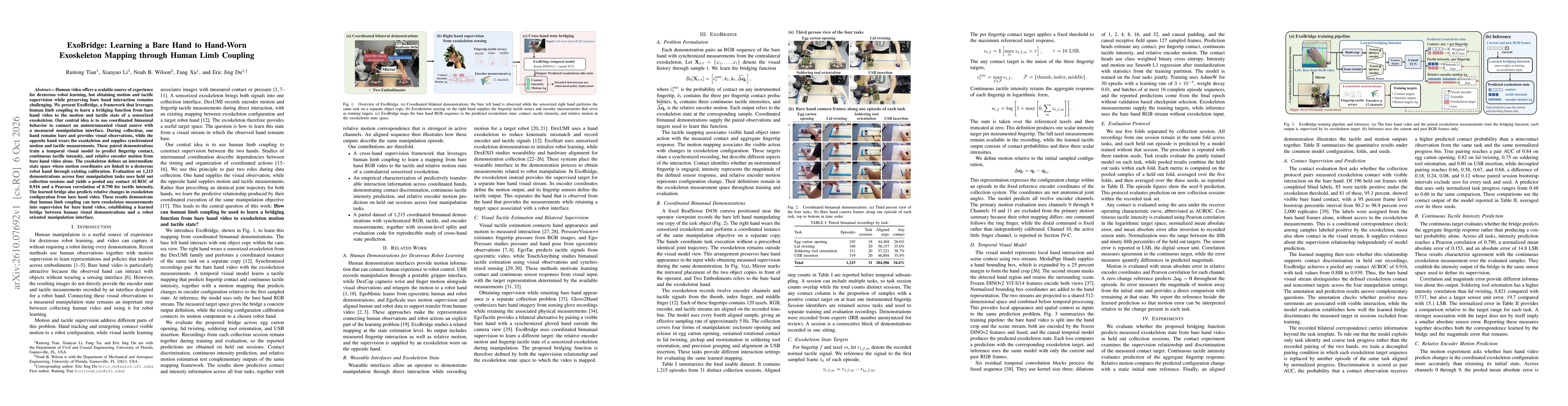 Thumbnail for ExoBridge: Learning a Bare Hand to Hand-Worn Exoskeleton Mapping through Human Limb Coupling
